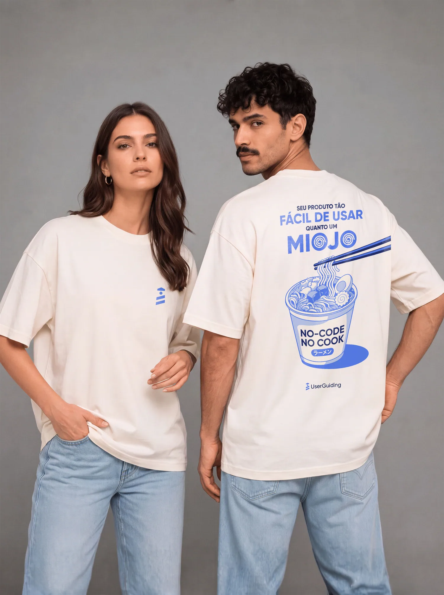 Mockup das camisetas da campanha UserGuiding