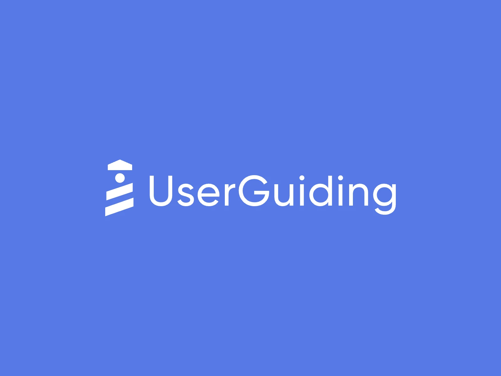 Logo da UserGuiding em branco sobre o azul da marca