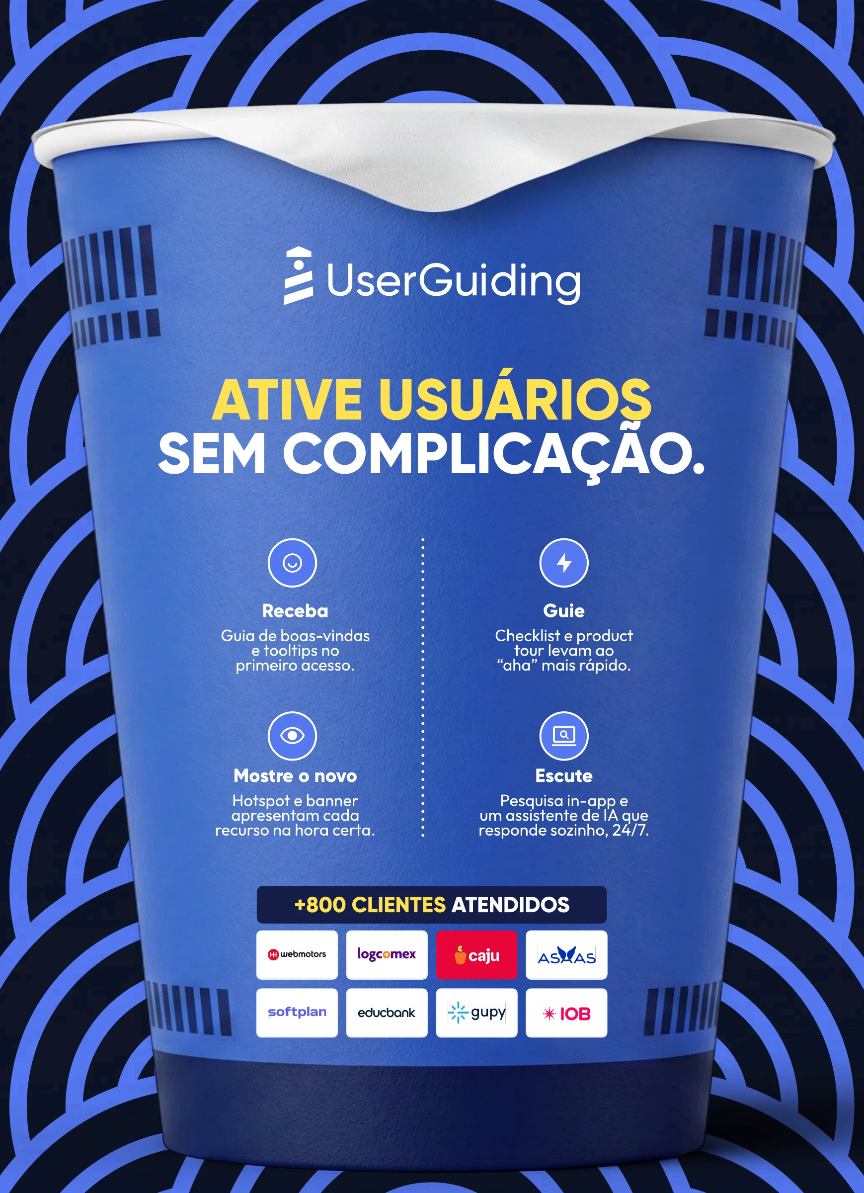 Arte final do painel principal em formato de copo de miojo